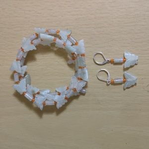 New Jade (Serpentine) Butterflies Bracelet & Earrings